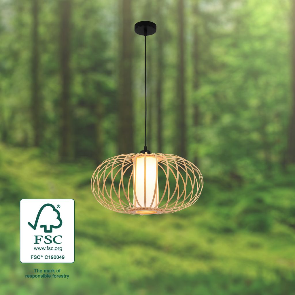 Pendelleuchte, 120 cm, 1x E27, max. 10W, holzfarben