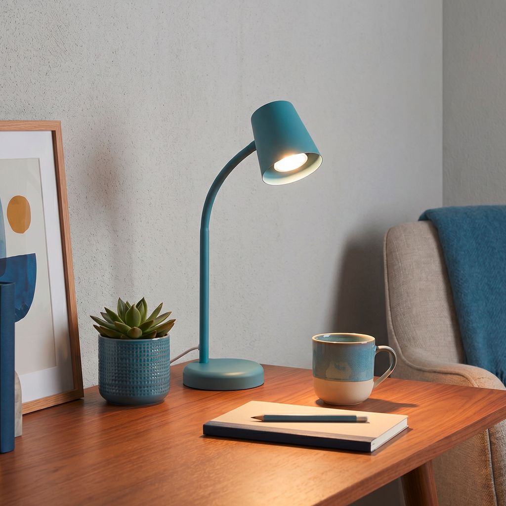 Lampada da tavolo, 38,5 cm, 1x GU10, max. 9W, blu piccione