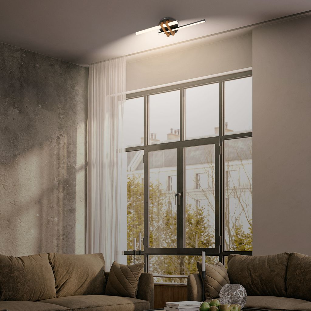 Tinka Deckenleuchte 78x16 cm - 18W, 2000lm, LED, Warmweiß, Schwarz-Holz