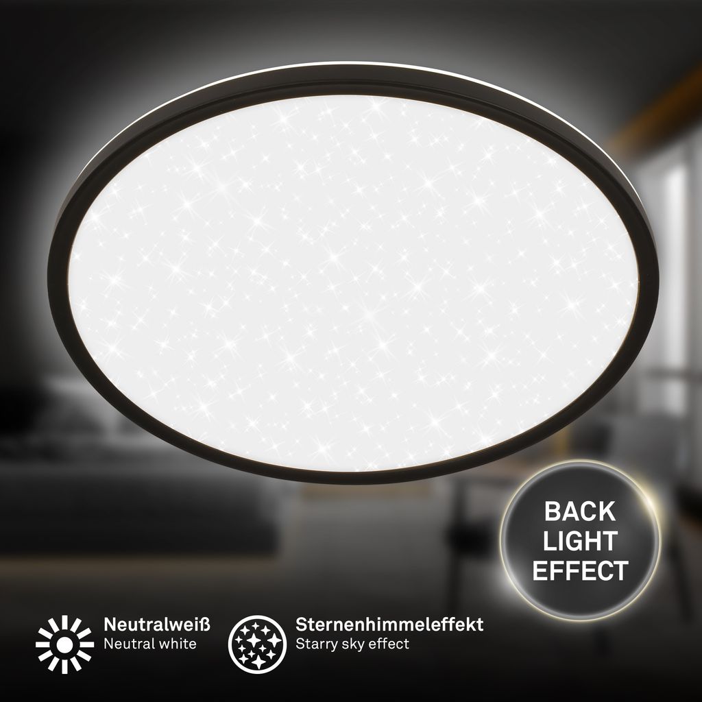 Slim LED Panel Ø37,5 cm - 22W, 3000lm, Sternenhimmel, Neutralweiß, Schwarz