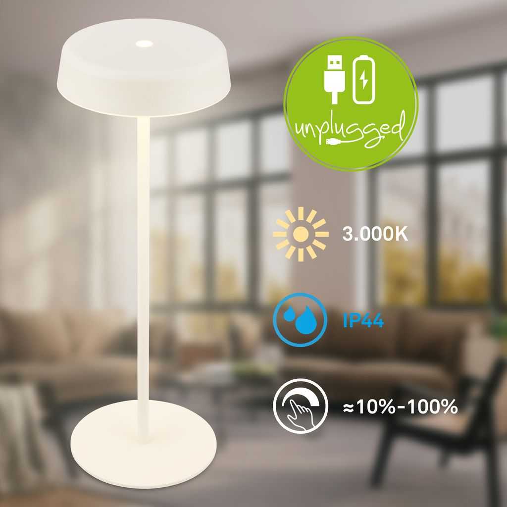 Pala Tischlampe - 2W, 200lm, Kabellos, LED, Touch, Dimmbar, Altweiß