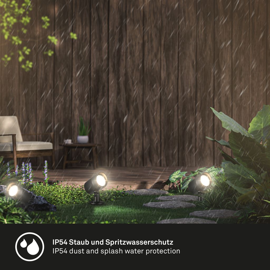 Briloner LED Gartenstrahler, Stecker, Spritzwasserschutz, schwenkbar