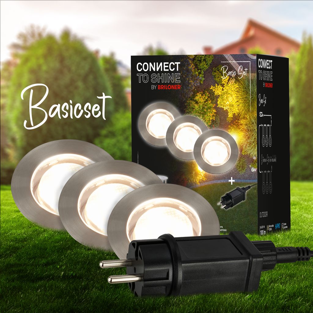 CONNECT TO SHINE Starterset Padouk mit 3er Set LED Bodeneinbaustrahler. IP67 1