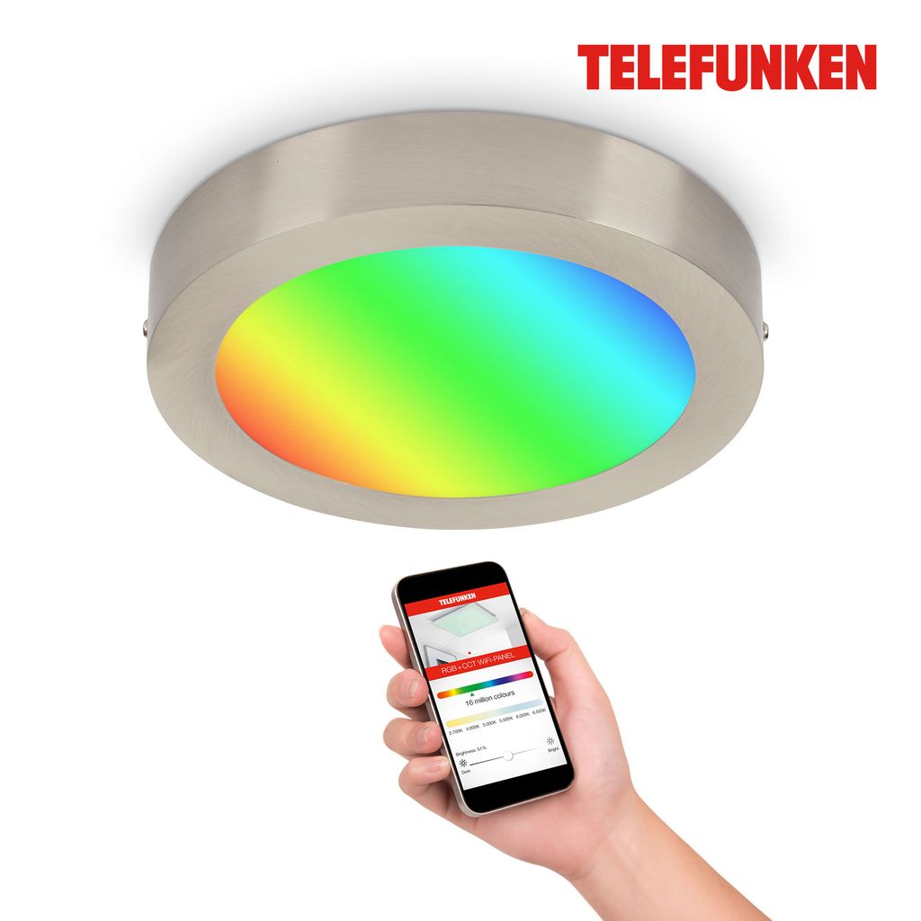 LED Aufbauleuchte Smart WiFi dimmbar CCT Bluetooth 18W silber Metall Telefunken 4
