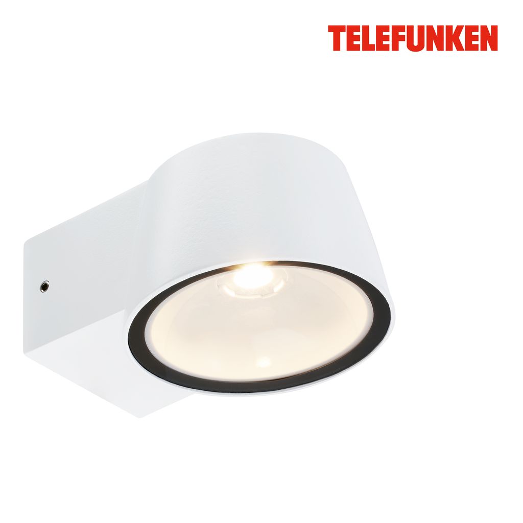 Telefunken LED Wandlampe Aussen, IP54 Spritzwasser- und Staubschutz, On/Off, Alu-Weiß