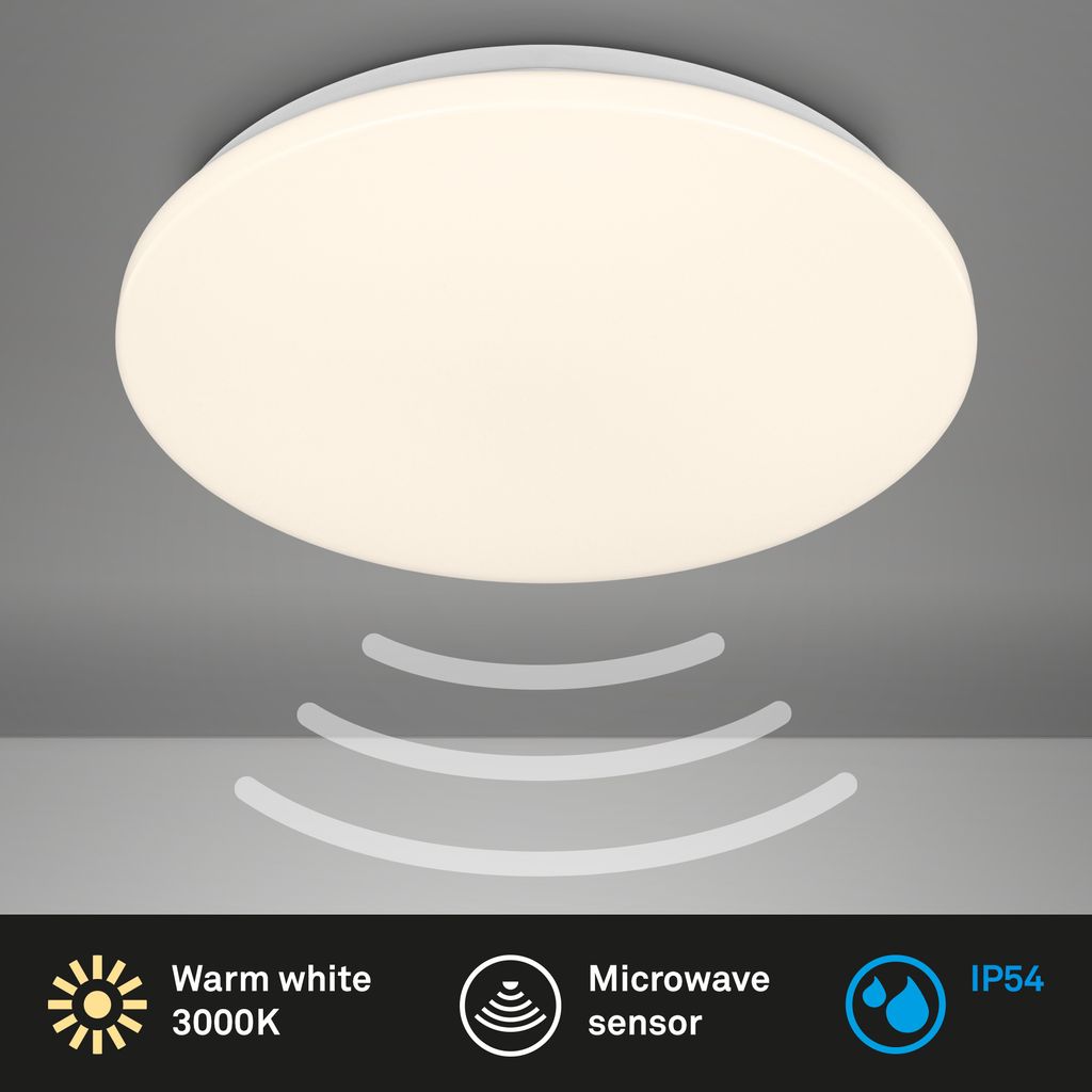 Round LED Ceiling Lamp Bathroom Light 35cm IP54 Motion Sensor 3m Range White