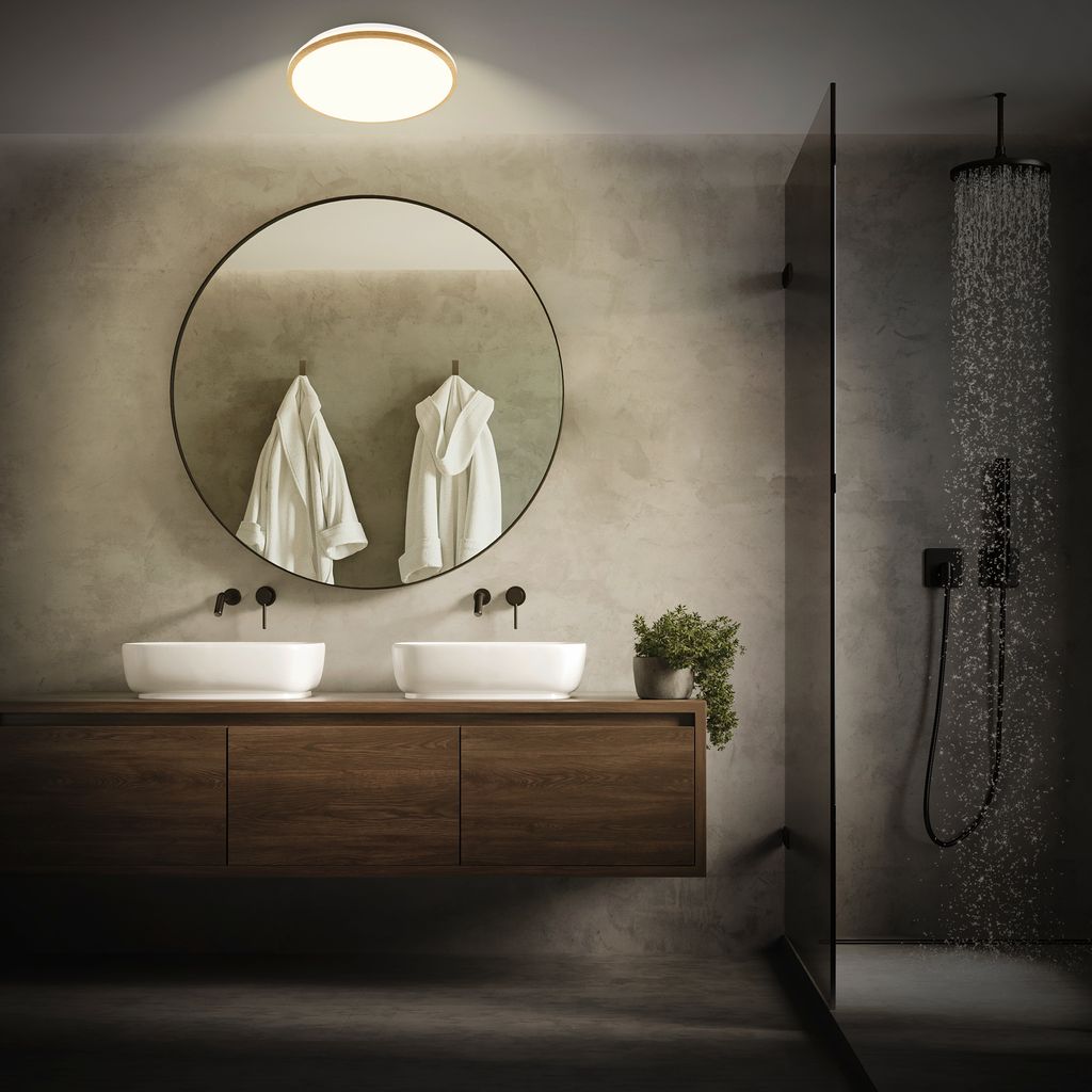 Acorus W Deckenlampe Ø33 cm - 18W, 1850lm, LED, IP44, Warmweiß, Weiß-Holz
