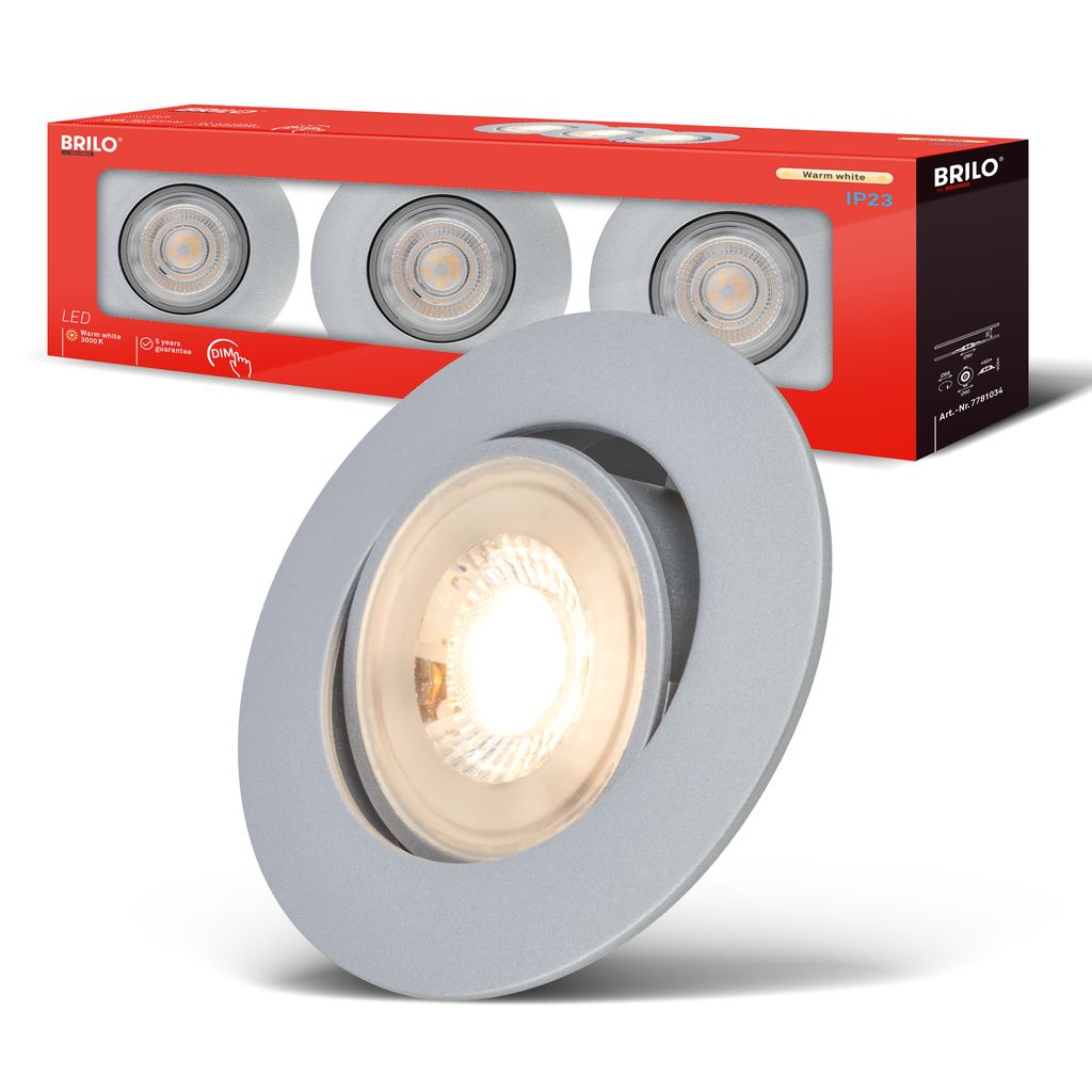 Show LED Einbaustrahler 68mm 3er Set - 230V, 4,9W, 480lm, LED, Dimmbar, Warmweiß, Chrom-matt