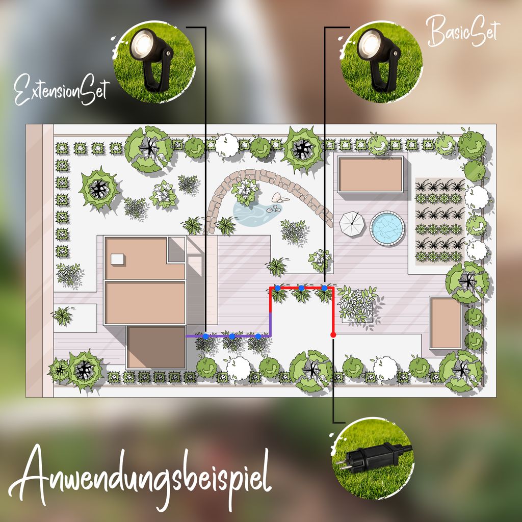 CONNECT TO SHINE Erweiterungsset Lilis mit 3er Set LED Gartenstrahler, IP65