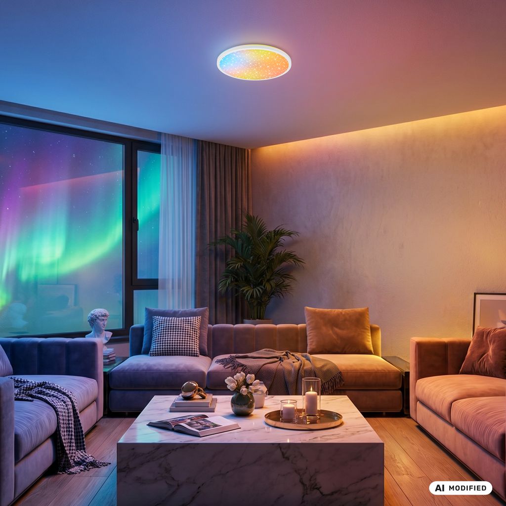 Slim Deckenlampe Ø37,5 cm - LED, AuraGlow, Farbwechsel, Dimmbar, Fernbedienung, Weiß