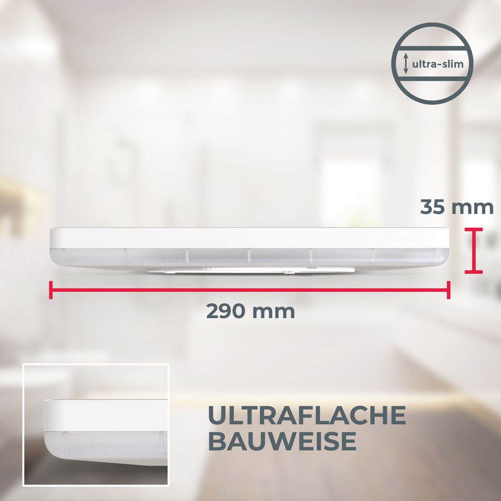 LED Panel 29x29 cm - 18W, 2400lm, IP44, flach, neutralweiß, weiß