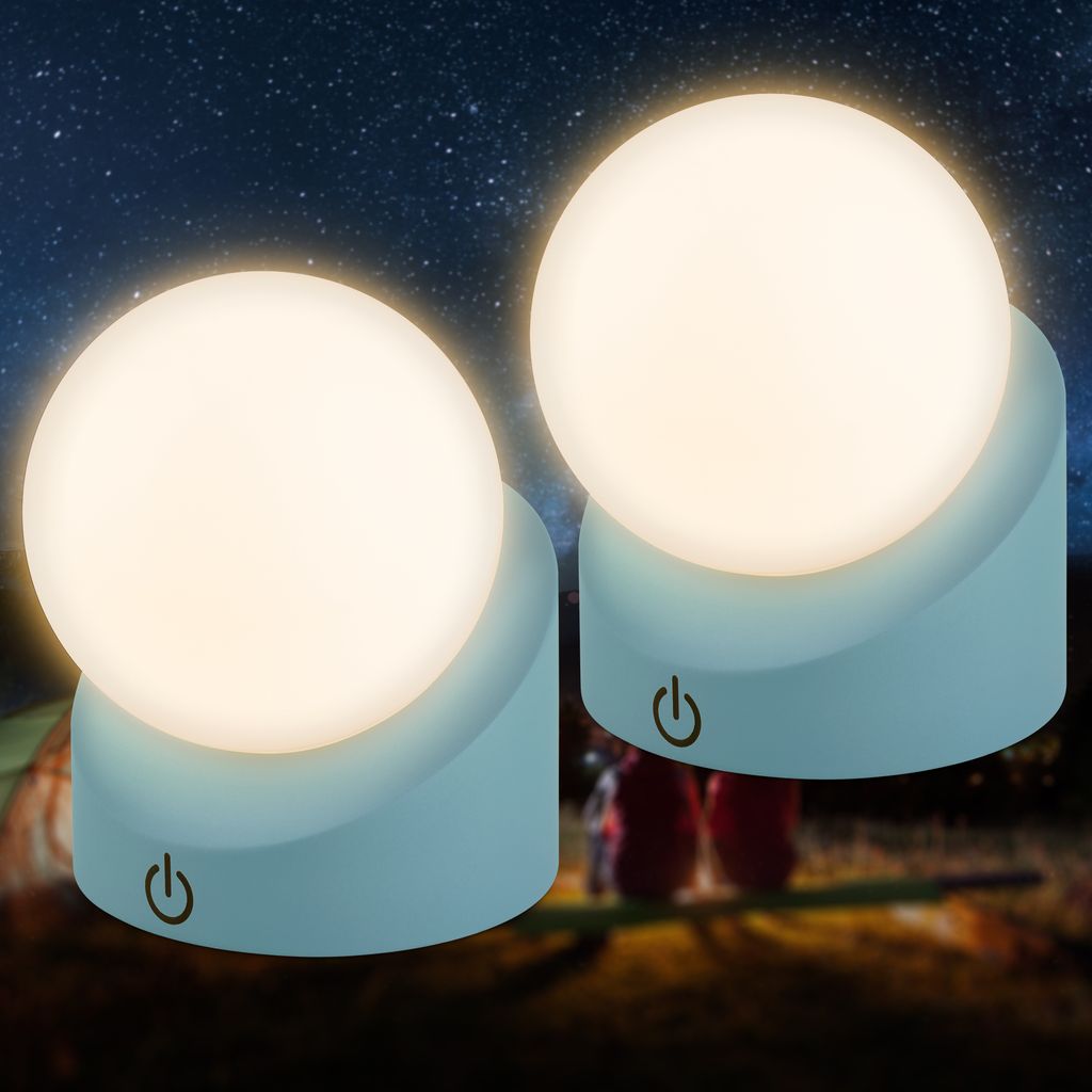 Sora Mini LED Tischlampe kabellos IP54, Dimmbar, Touch, 2er Set, Blau