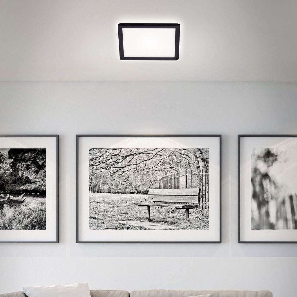 Slim LED Deckenleuchte Eckig. 19x19 cm ? flach. 12W. 1400 lm. Neutralweiß. Backlight. Schwarz 2