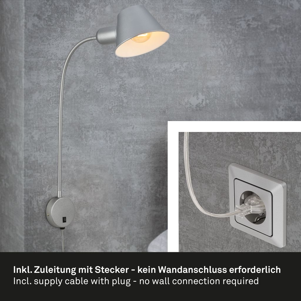 Bettleuchte Bettlampe schwenkbar Leselampe 1xE27 10W chrom Schlafzimmer Briloner 6