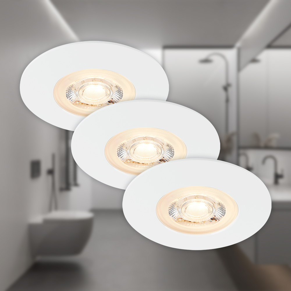 LED Einbauleuchten 3er Set 5W IP44 weiß 3000K Ø9cm Kunststoff Briloner 3