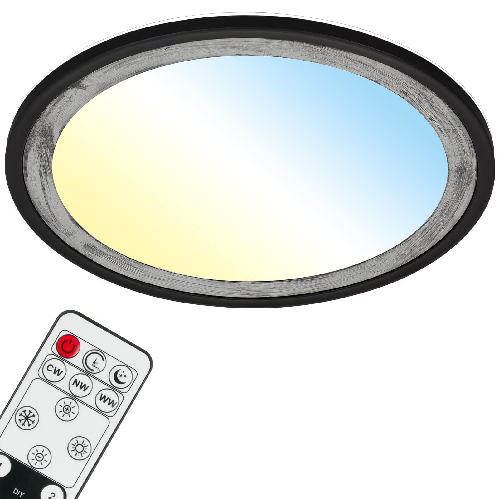 Ultraflaches CCT-LED Panel mit LED Backlight, Ø42 cm, LED, 22 W, 3000 lm, schwarz-silber