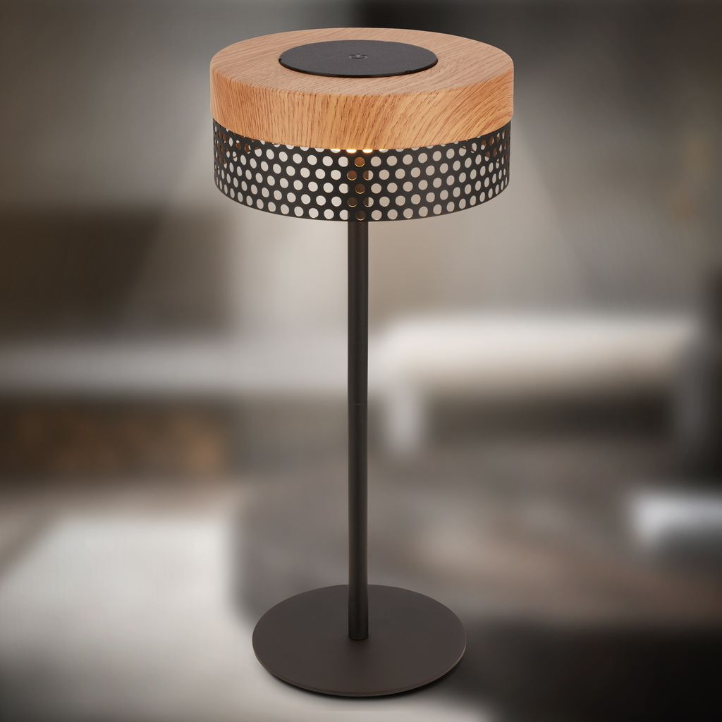 Briloner Booha LED Tischlampe kabellos IP44. Dimmbar. Touch. Akku. Spritzwasserschutz. Schwarz-Holz. Ø16 x 35 cm 7