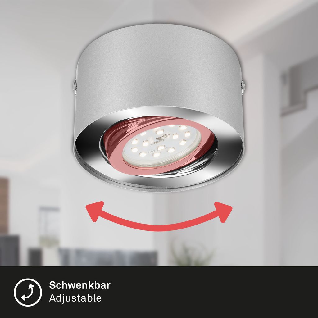 LED Aufbauleuchte Deckenlampe 5 W schwenkbar 3000K Silber Ø 9cm Metall Briloner 2