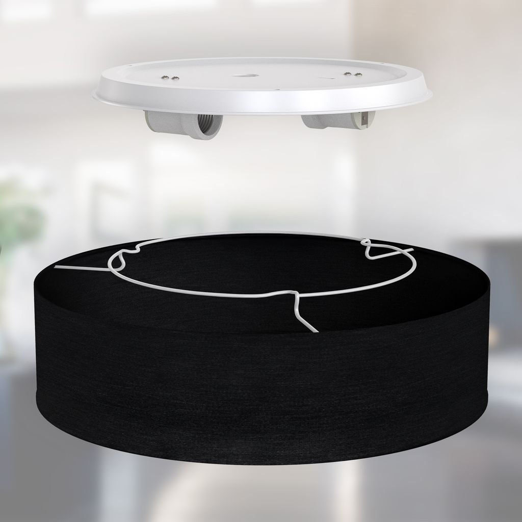 B.K.Licht Ceiling Lamp Shade, Ø38cm/15in, Black Fabric, 2 E27 sockets, Bulbs not Included, Flush Mount Ceiling Fitting, Modern Light Fitting for Bedroom, Living Room, Dining Area, IP20