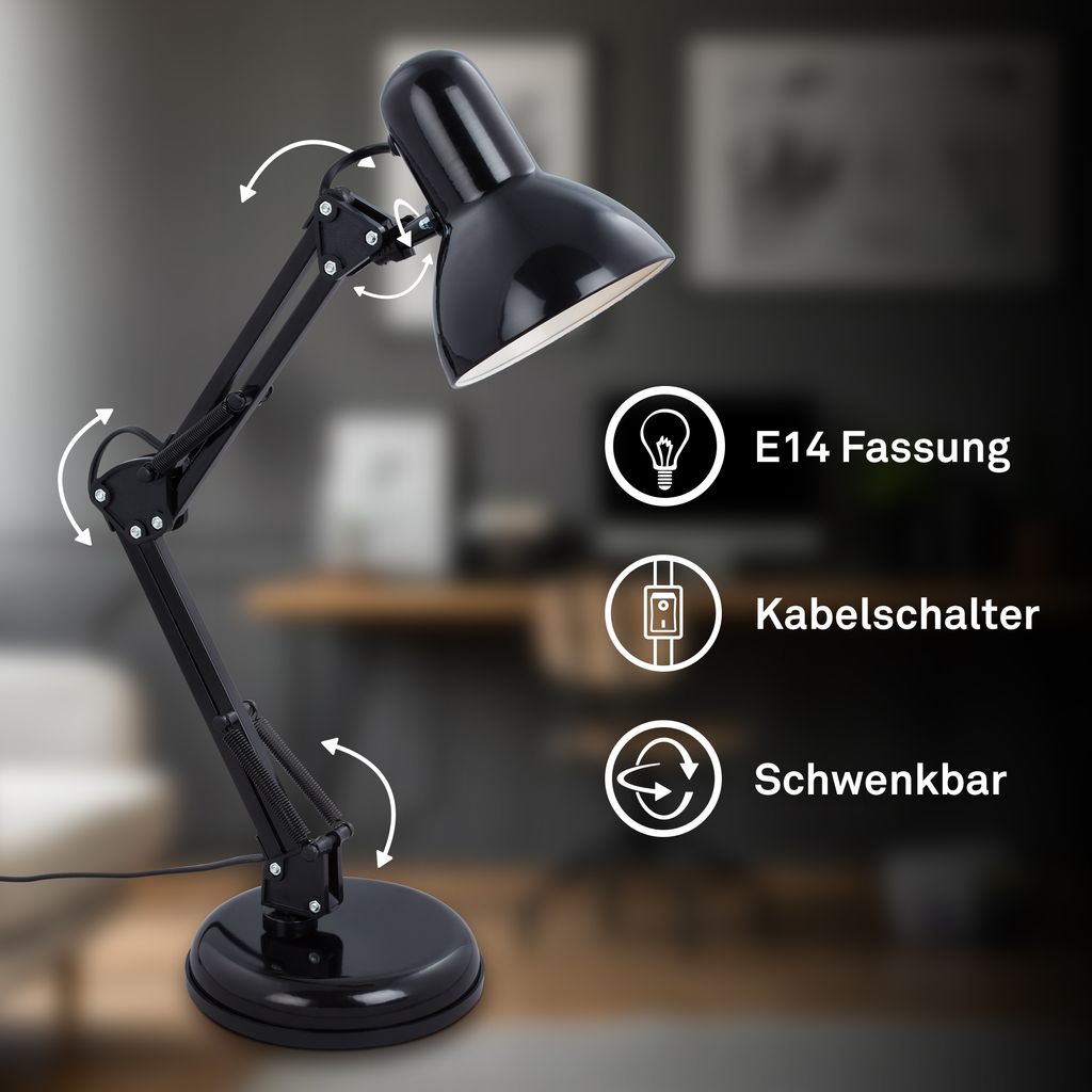 Tischleuchte, Ø 15,5 cm, max. 25 W, Schwarz