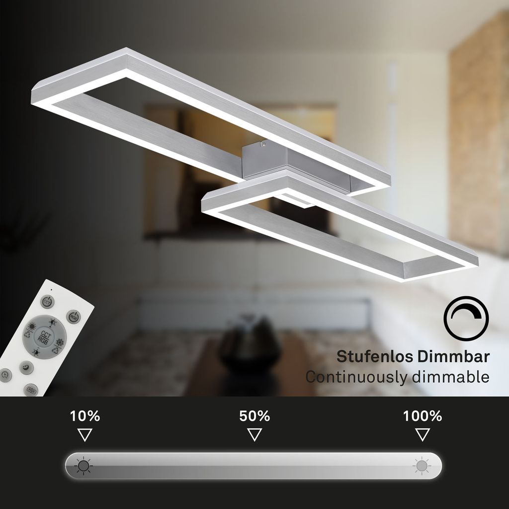 RGB CCT LED ceiling light, 119.5 cm, LED board, 45 W, 4400 lm, aluminium-coloured