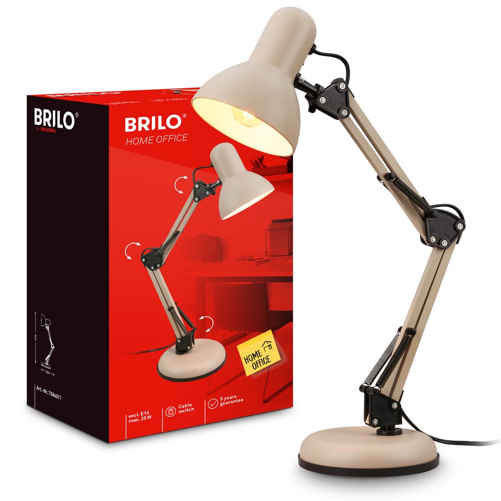 Pixa Schreibtischlampe - mit Stecker, Schalter, Schwenkbar, E14, Beige