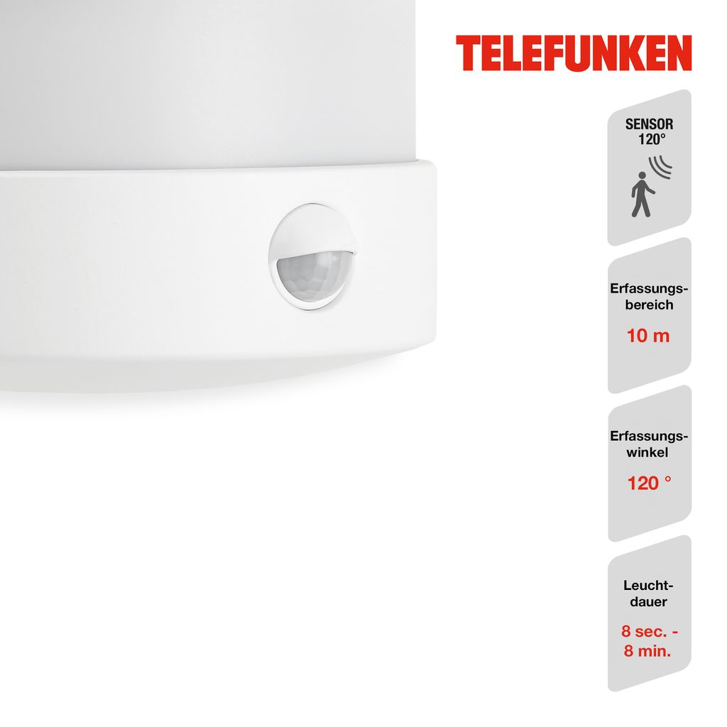 LED Außenleuchte Außenlampe IP44 12W weiß Metall-Kunststoff Telefunken 5