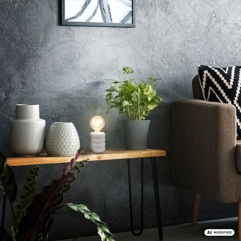 Foam Tischlampe - mit Schalter, Keramik, E27 Fassung, Weiß-matt
