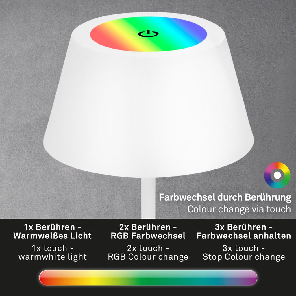 LED Akku-Tischleuchte Tischlampe höhenverstellbar IP44 weiß RGB innen außen 4