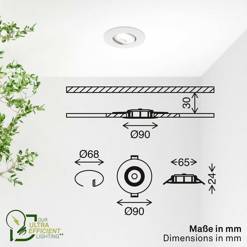Briloner Kulana A 3er Set LED Einbaustrahler, mit EEK A Lichtquelle*, Schwenkbar, Weiß