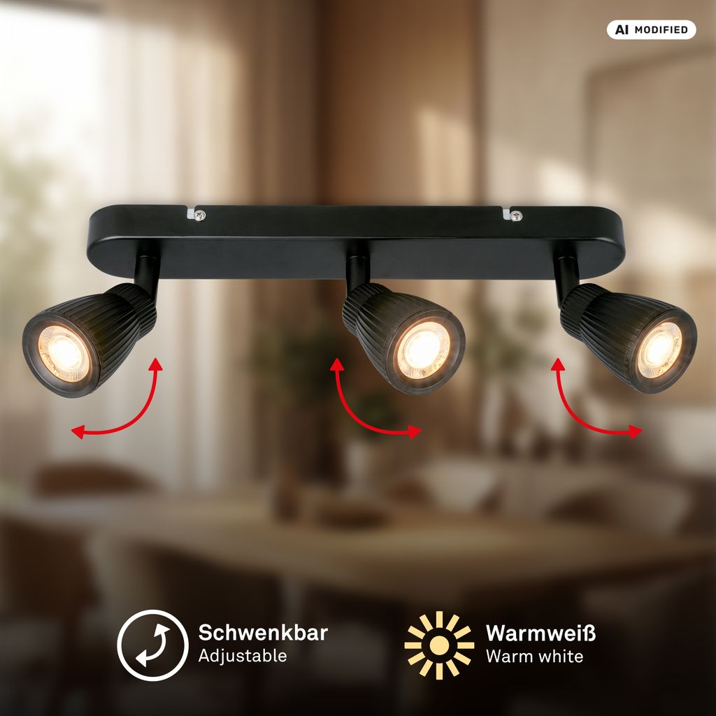 Riff Deckenstrahler 35 cm - 10,5W, 1200lm, LED, Schwenkbar, Schwarz
