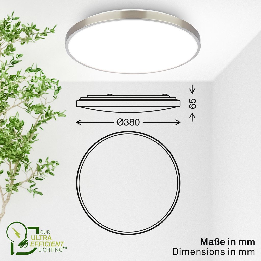 LED Ceiling Light Ø380mm, 3900lm 4000K, Ultra Efficient, Matt Nickel