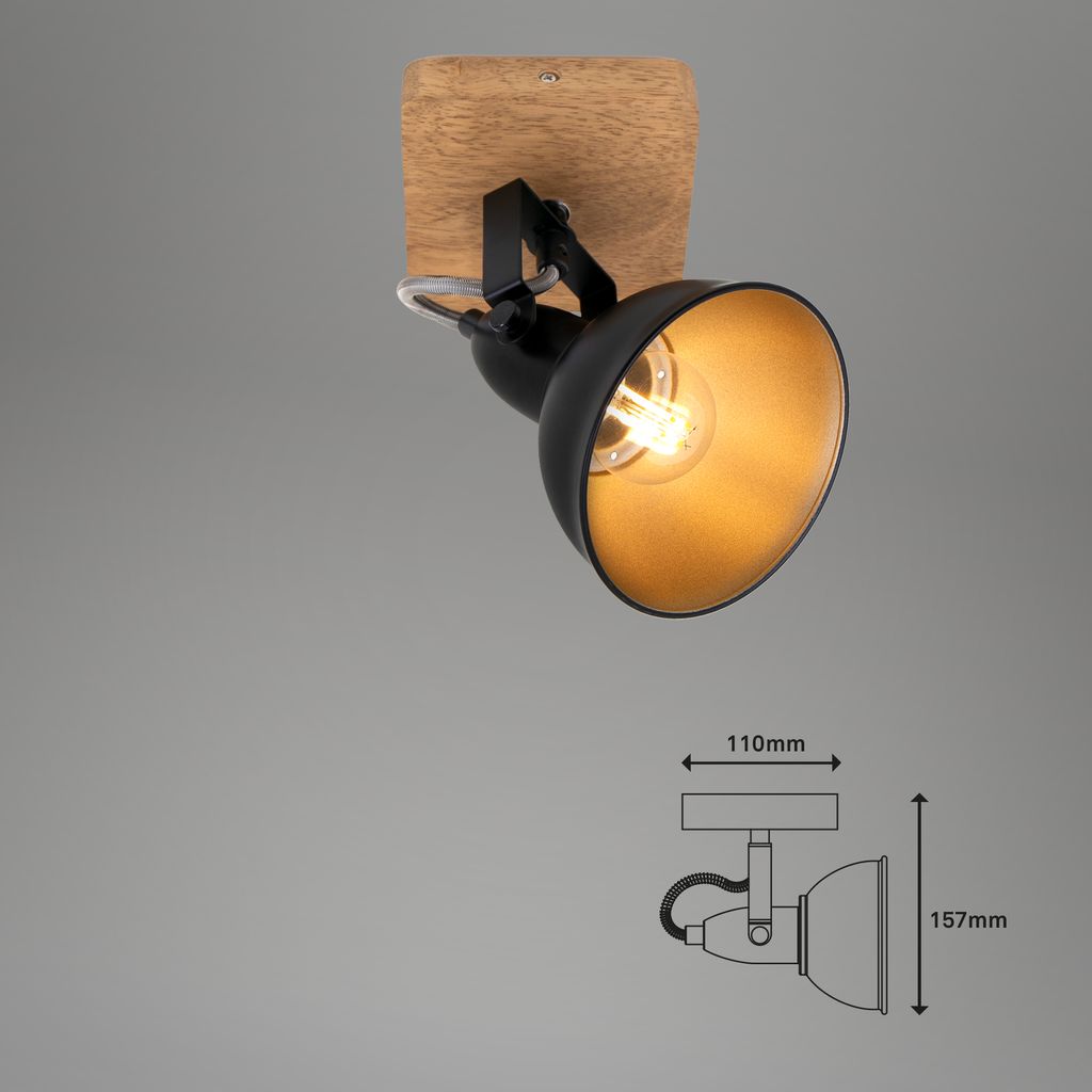 Wandspot retro vintage dreh- &schwenkbar 1xE14 Schwarz-Gold Metall-Holz Briloner 4