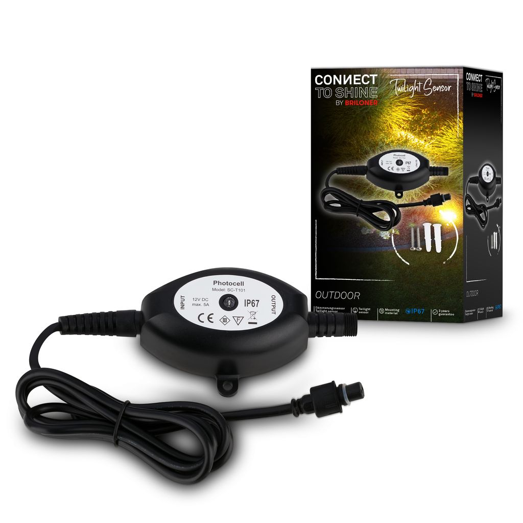 BRILONER Connect to Shine Dämmerungssensor. IP67 Wasserfest. 1m Kabellänge. schwarz. 108 x 7 x 3 cm 1