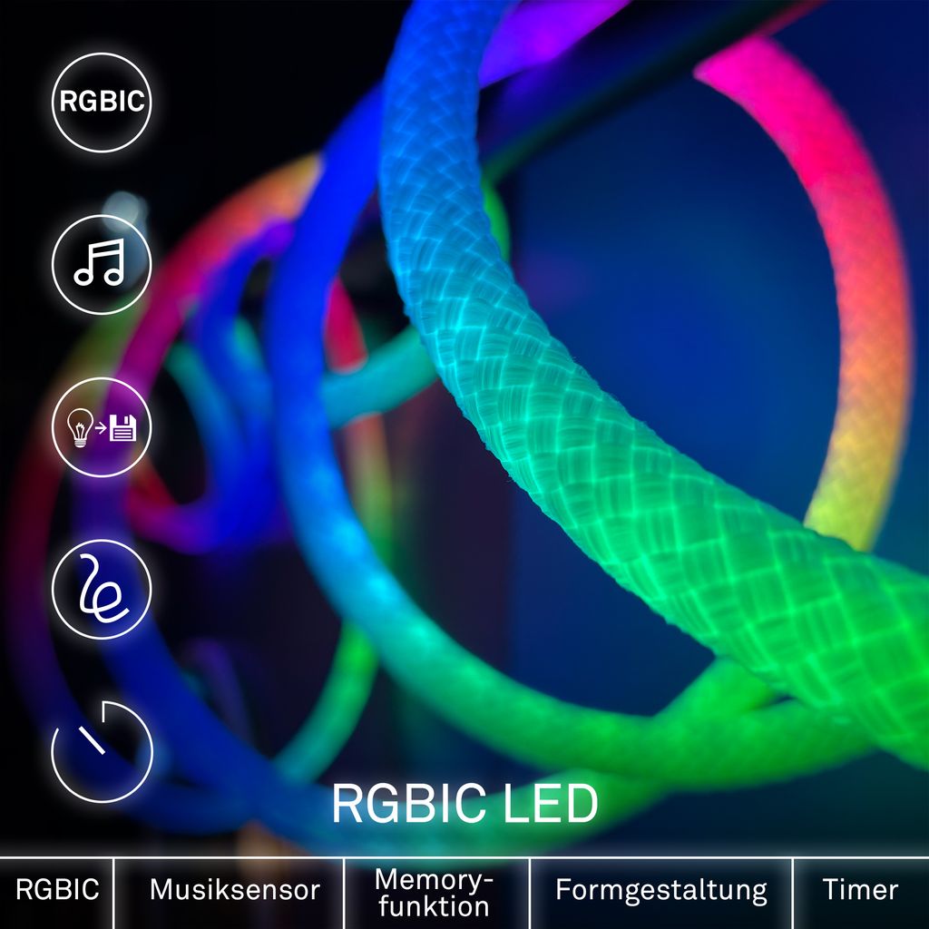 LED Streifen 2m - RGBIC Farbwechsel, Fernbedienung, Weiß