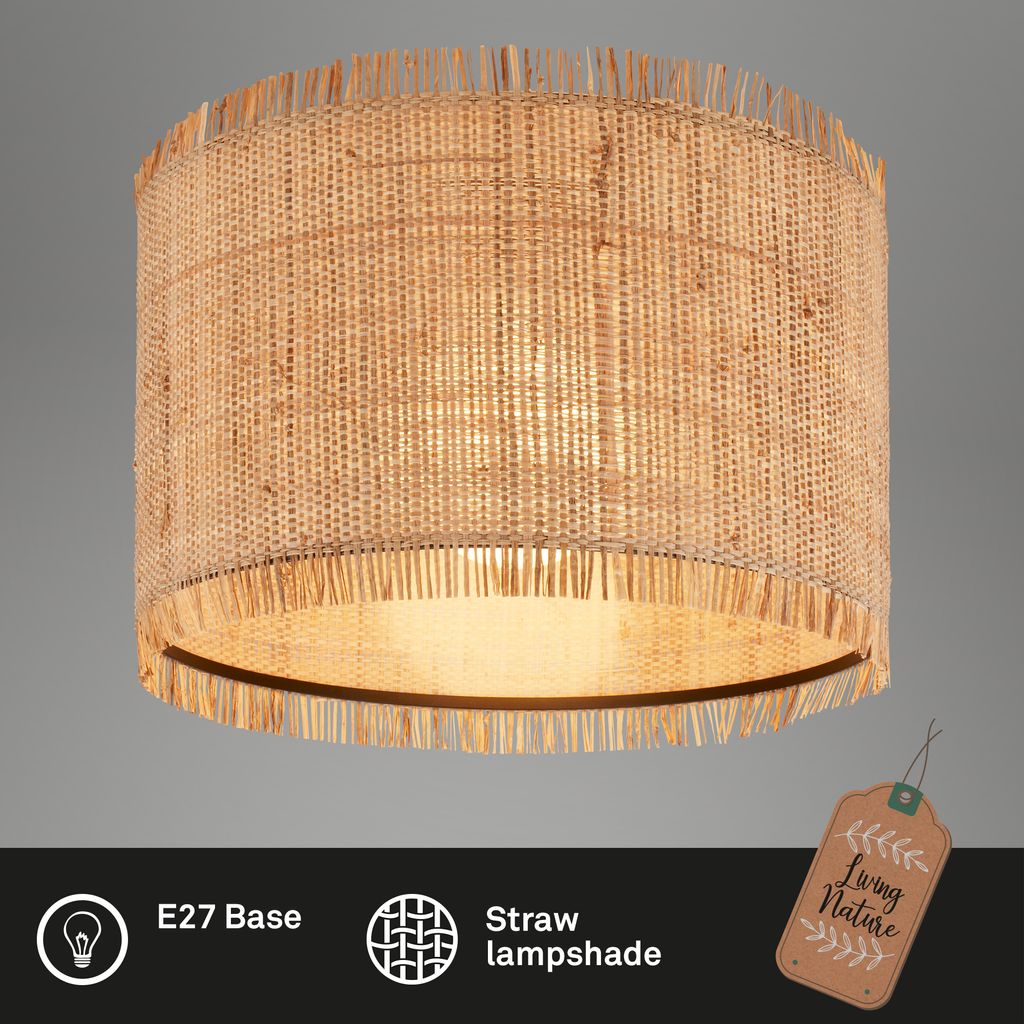 BRILONER - Ceiling lamp with Straw Shade, E27 Socket, max. 10 W, Ceiling Light, Boho, Aesthetic, lamp, Living Room lamp, Bedroom lamp, Dining Room lamp, Hallway lamp, 40 x 28 cm (DxH), Nature