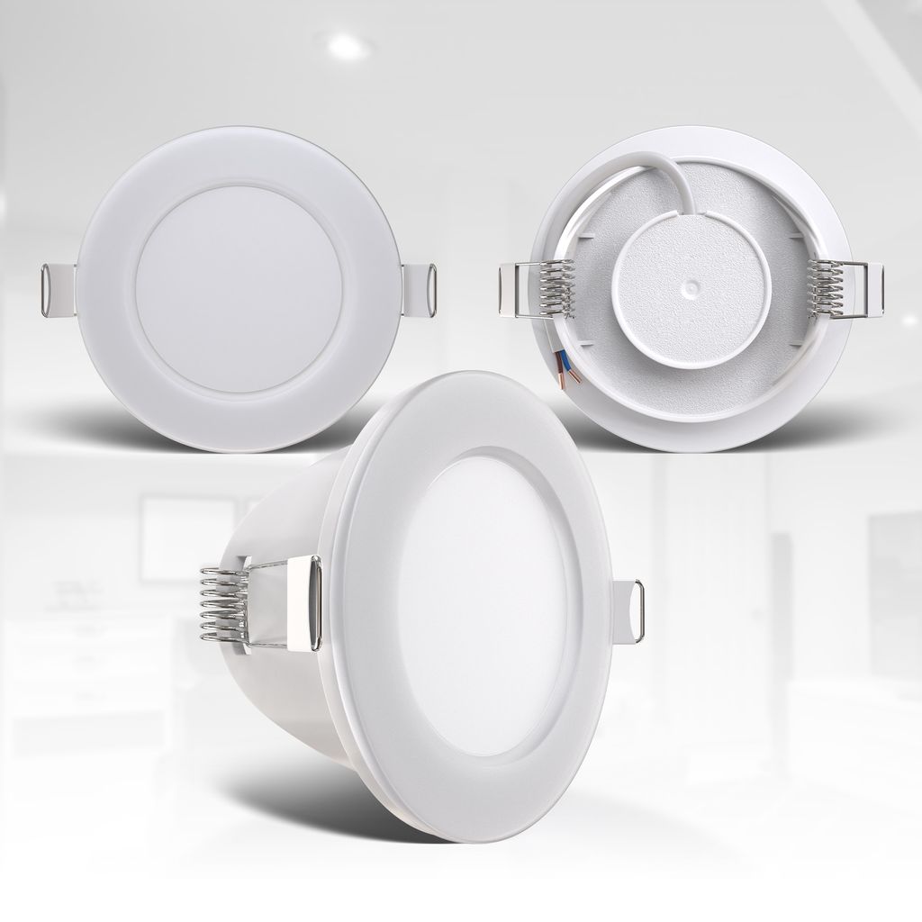 5er Set LED Bad Einbaustrahler - flach, 230V, 5x 3W, IP65, neutralweiß, 86 mm, weiß