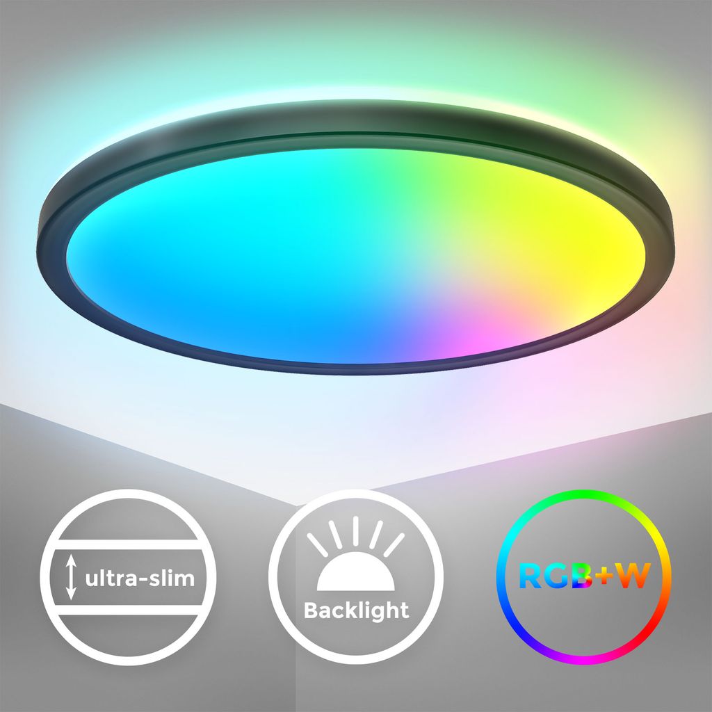 B.K.Licht I Round RGB LED ceiling lamp I ultra flat LED panel I colour change I RGBW ceiling light dimmable I backlight effect I remote control I Black