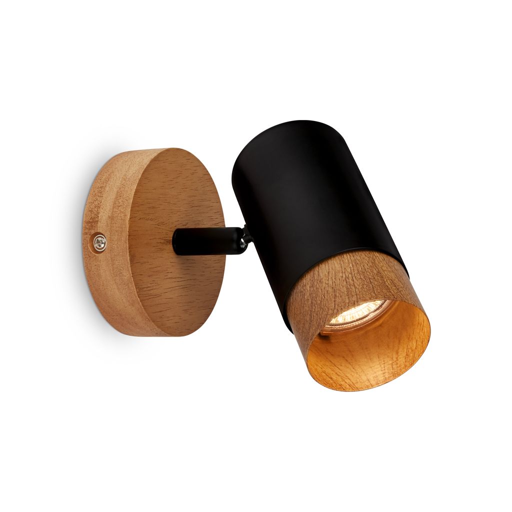 Spotlight. black. with wood. excl. 1xGU10/max.9W 1