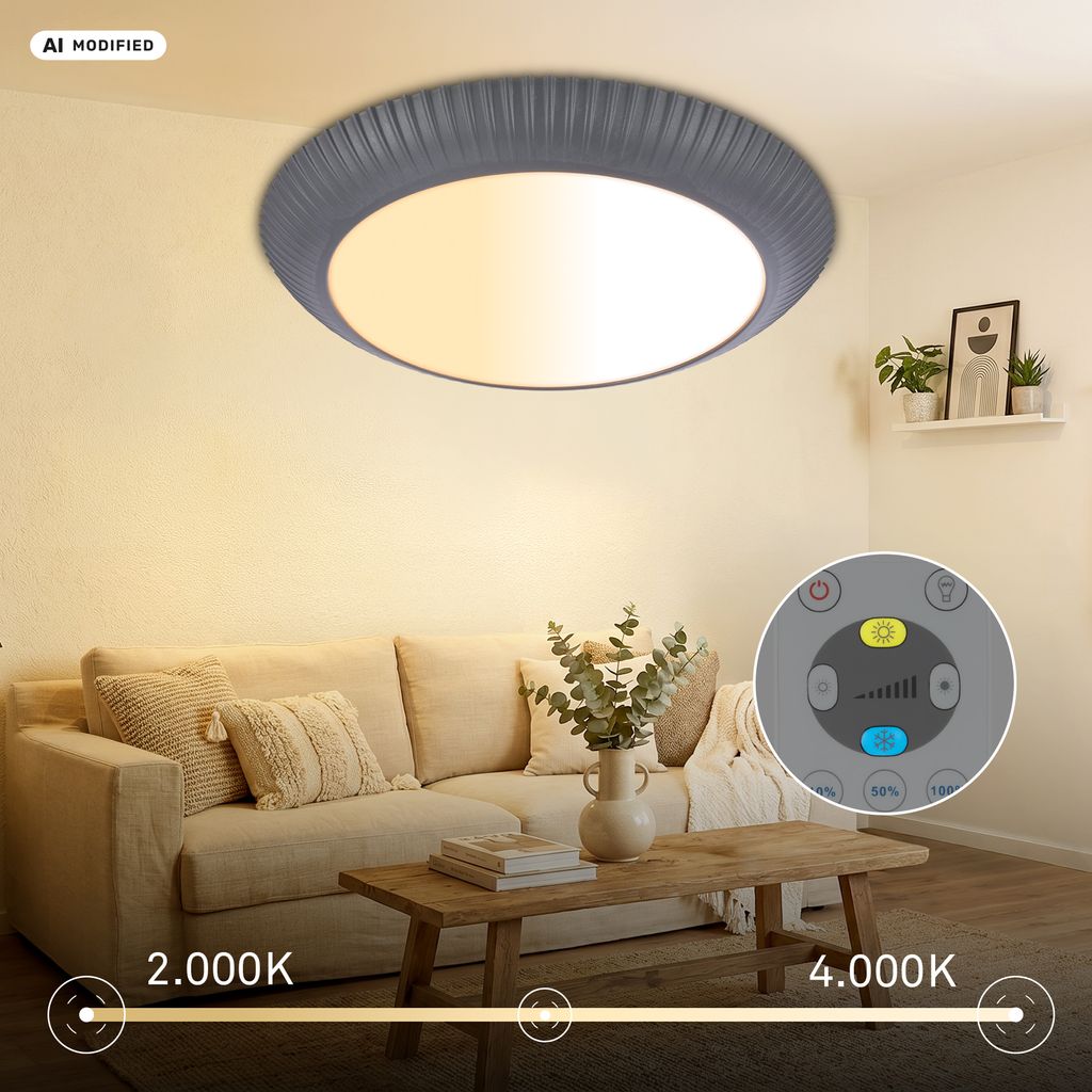 Solea Deckenlampe Ø46 cm - 18W, 2800lm, LED, Dimmbar, Fernbedienung, CCT, Anthrazit