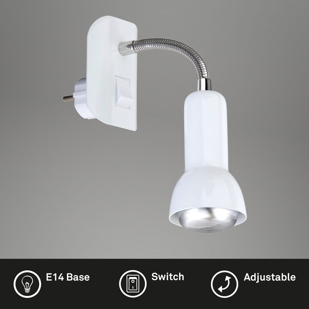 Steckerleuchte Steckerspot Nachtlicht 1xE14 25W Flexarm verstellbar Briloner 2