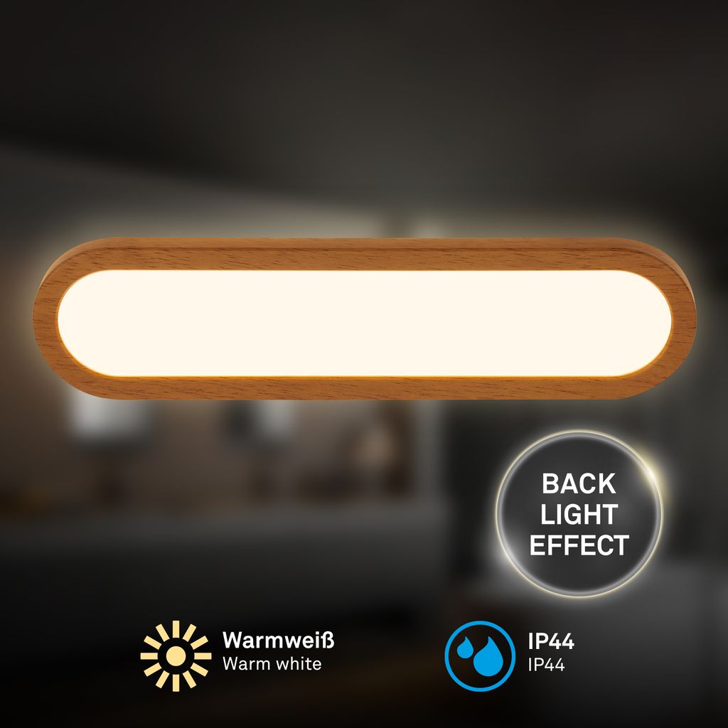 Pil Spiegelleuchte - 10W, 1200lm, LED, Backlight, 35cm, Warmweiß, Holzfarben