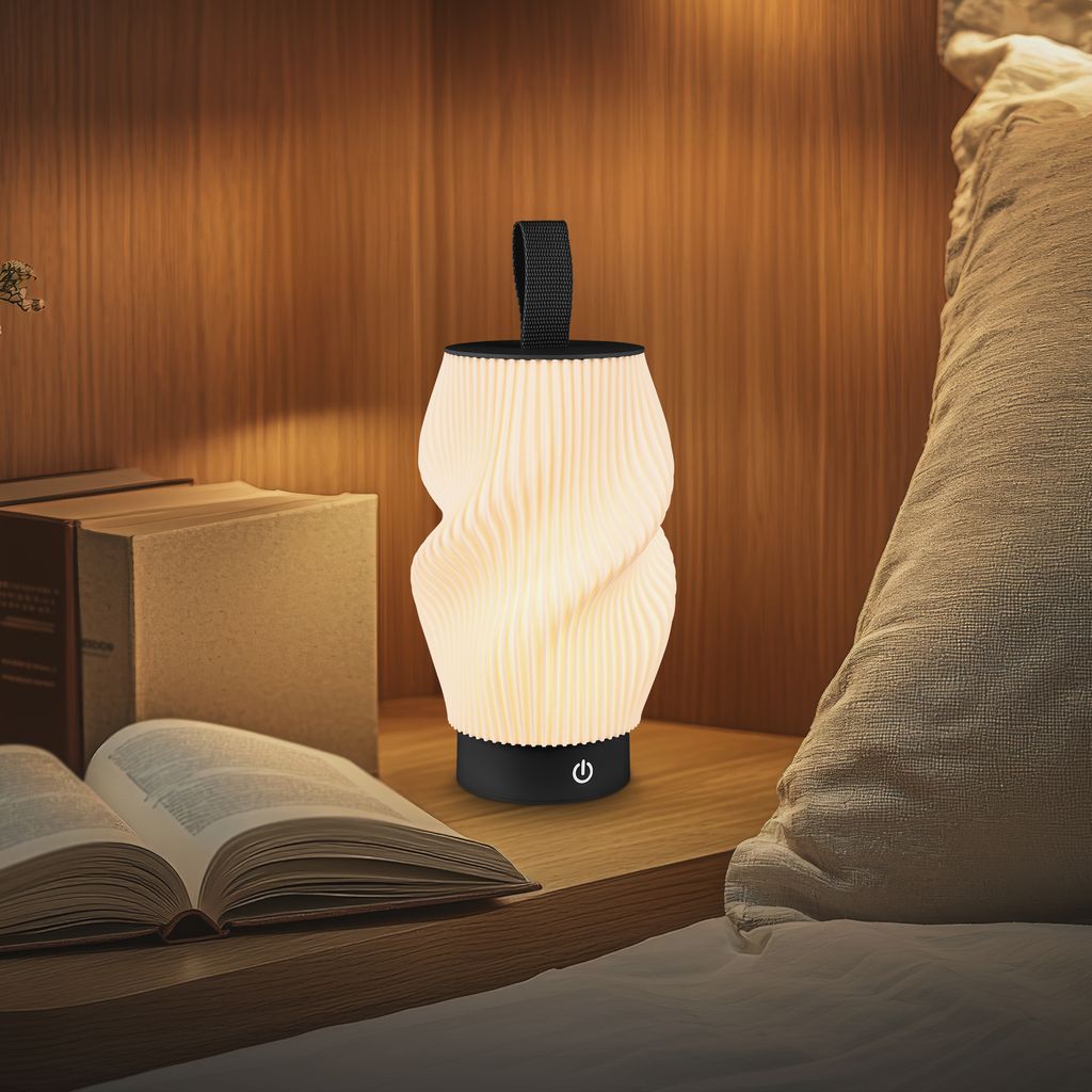 Tubi Tischleuchte - 2W, 150lm, Akku, LED, Touch, Dimmbar, 3D-Druck, Schwarz