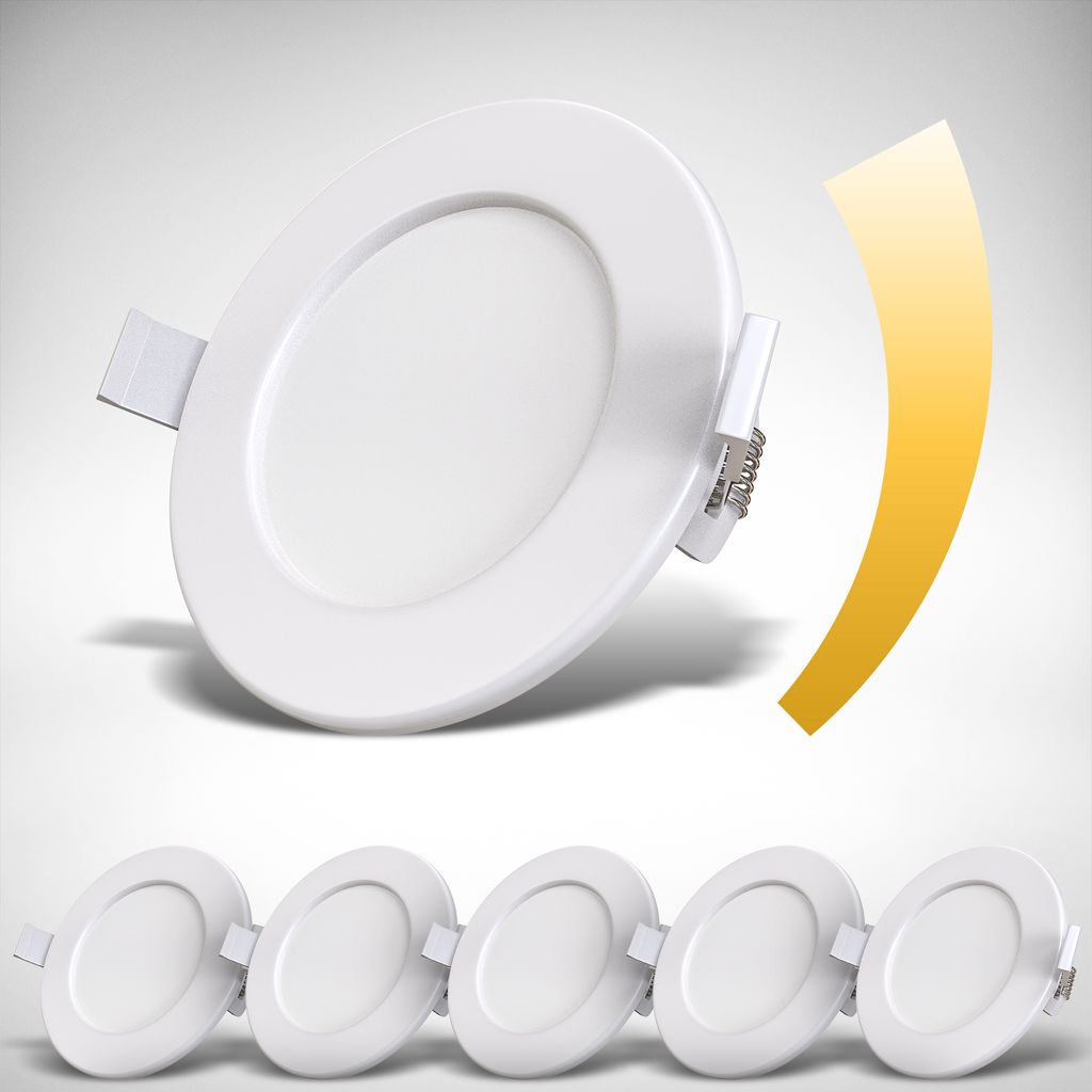 Einbauspot 100mm 6er Set - 230V, 6W, 600lm, LED, dimmbar, IP44, warmweiß, weiß