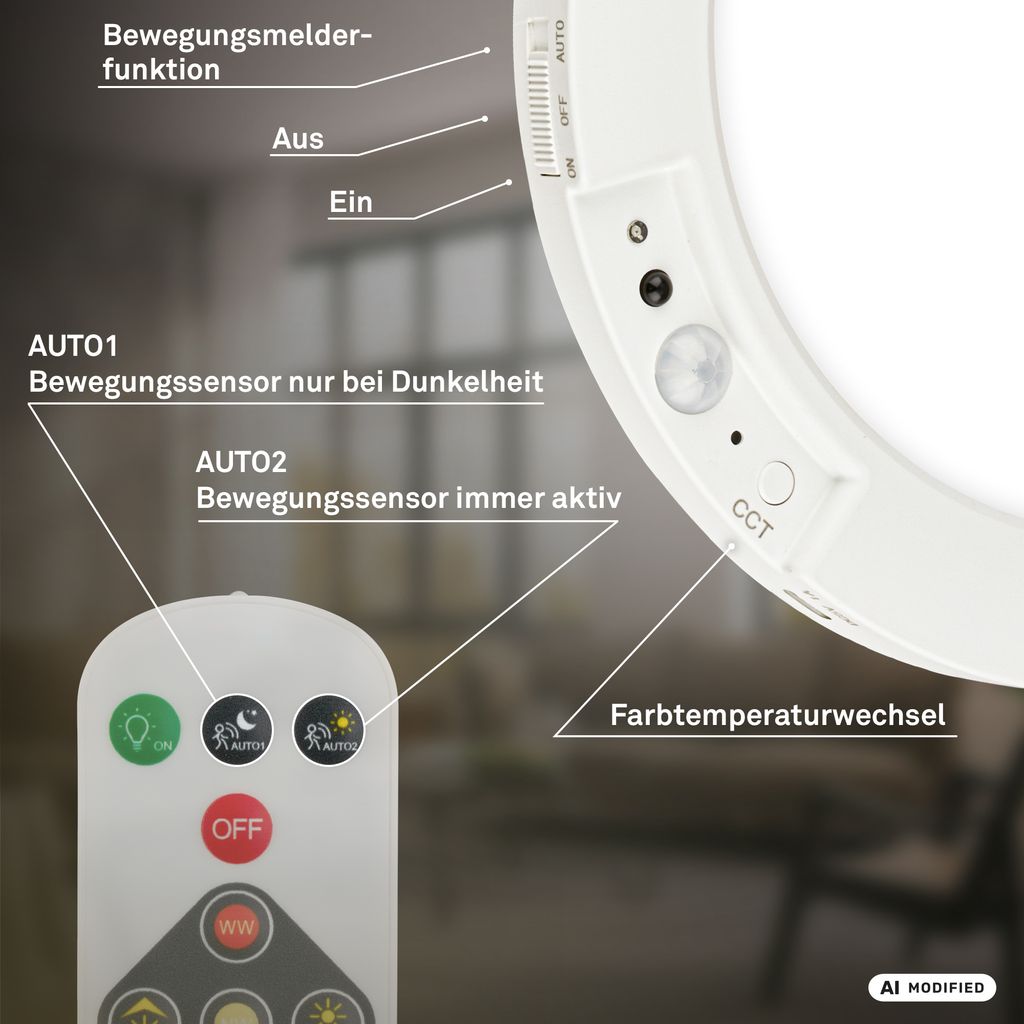 Edda Wandlampe Ø19 cm - 4W, 300lm, Akku, LED, Dimmbar, CCT, Fernbedienung, Weiß