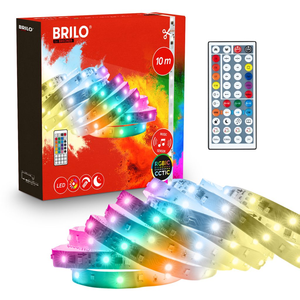 Briloner LED Streifen 10m - Fernbedienung, Kürzbar, CCTIC Abstimmbares Weiß, RGBIC Farbwechsel, Weiß