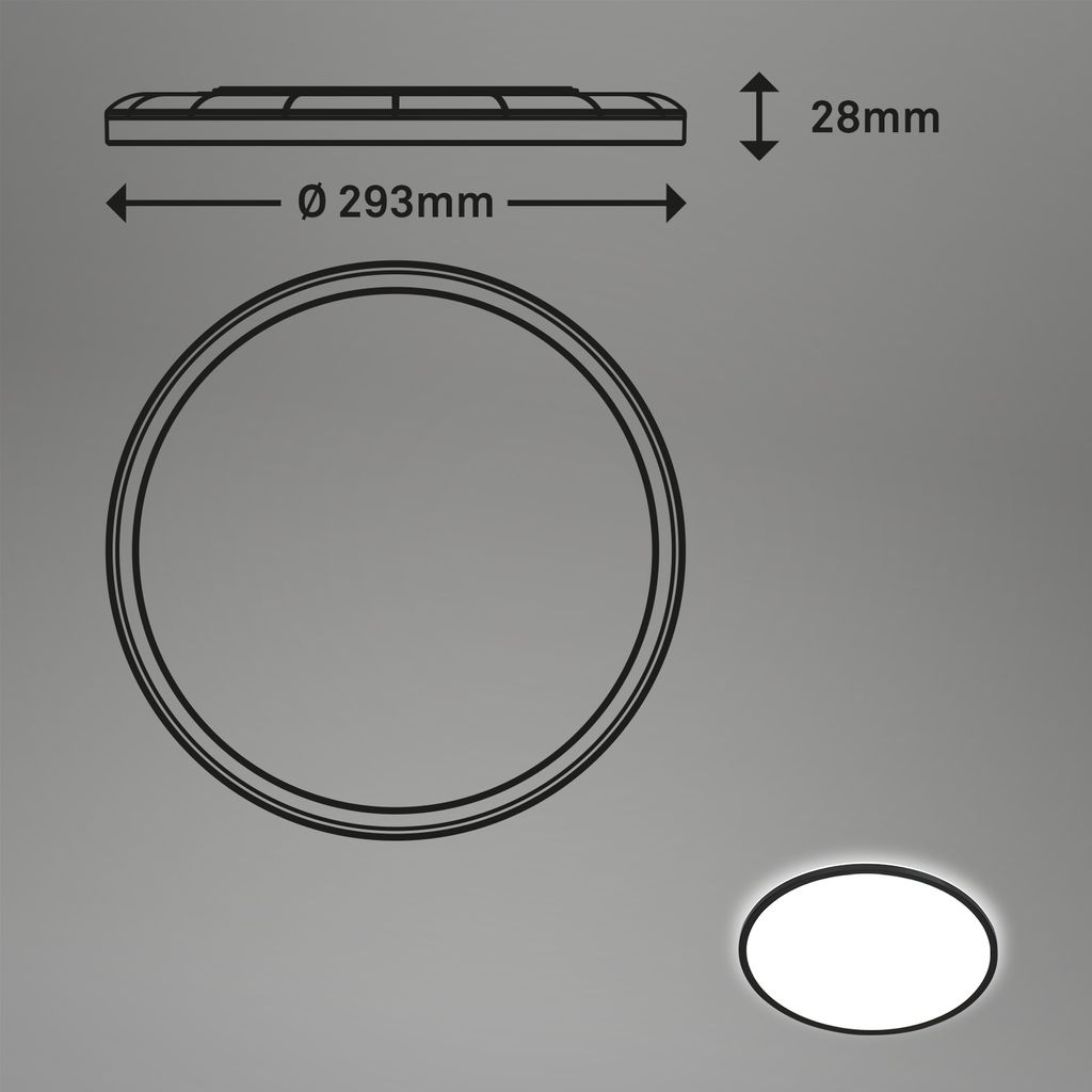Briloner Slim LED Deckenleuchte, Backlight, Flach, Rund, 29,3cm, Schwarz