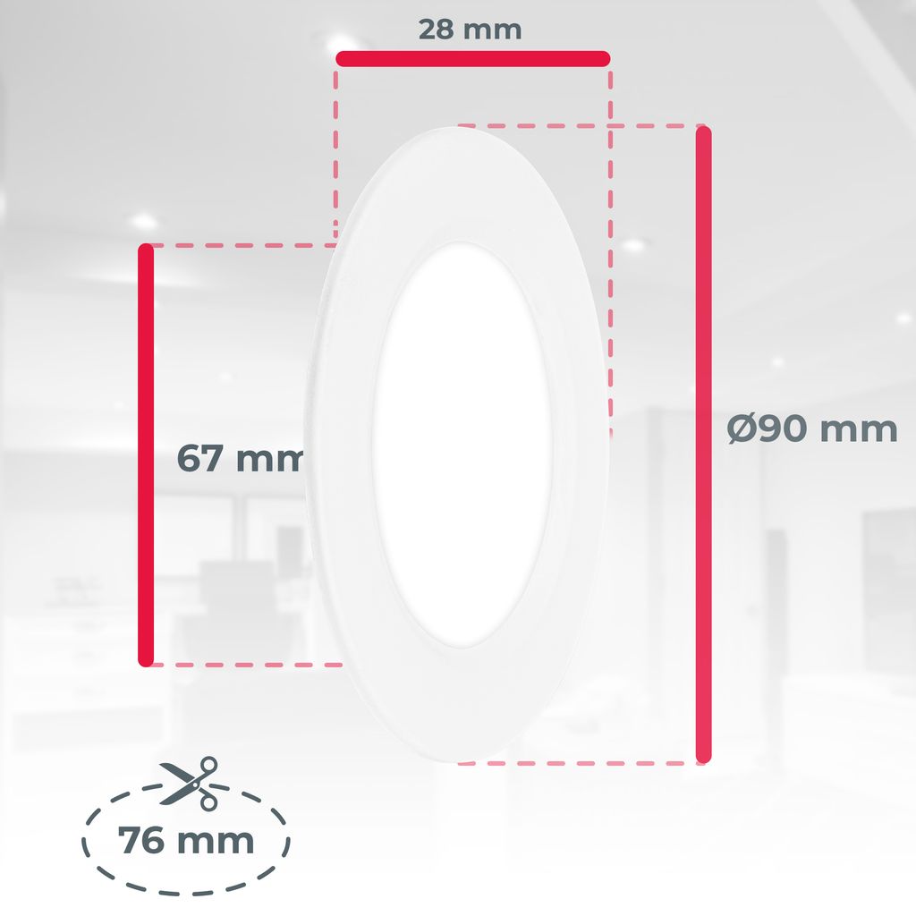 Einbaustrahler 76mm 6er Set - 230V, 3W, 330lm, LED, neutralweiß, weiß