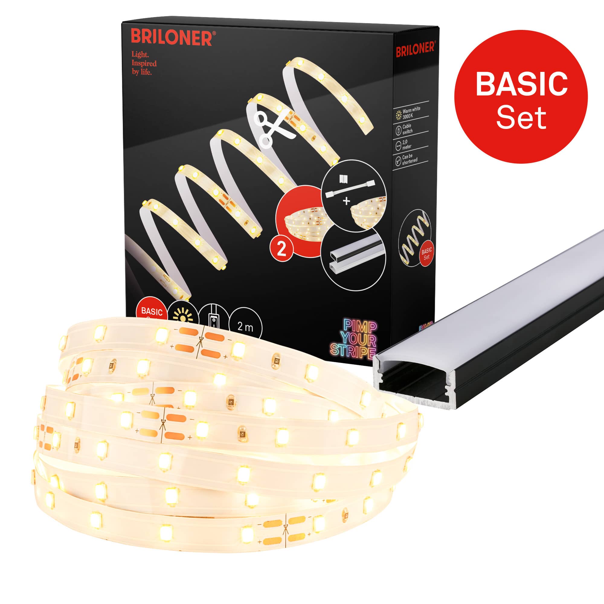 Pimp Your Stripe LED Strip 2m mit Schalter + Alu-Profil schwarz