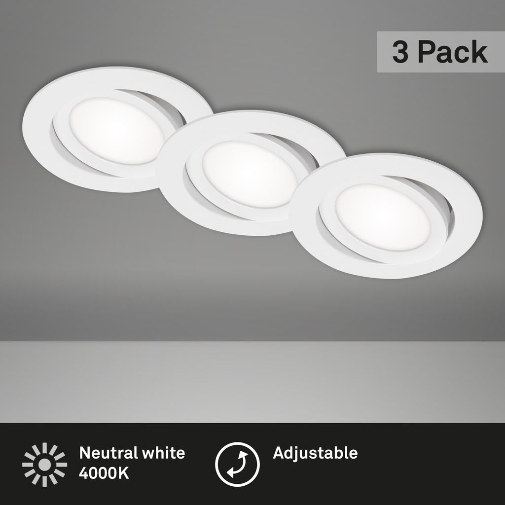 LED Einbauleuchten 3er Set schwenkbar IP23 7W weiß Kunststoff Ø10.6 cm Briloner 2